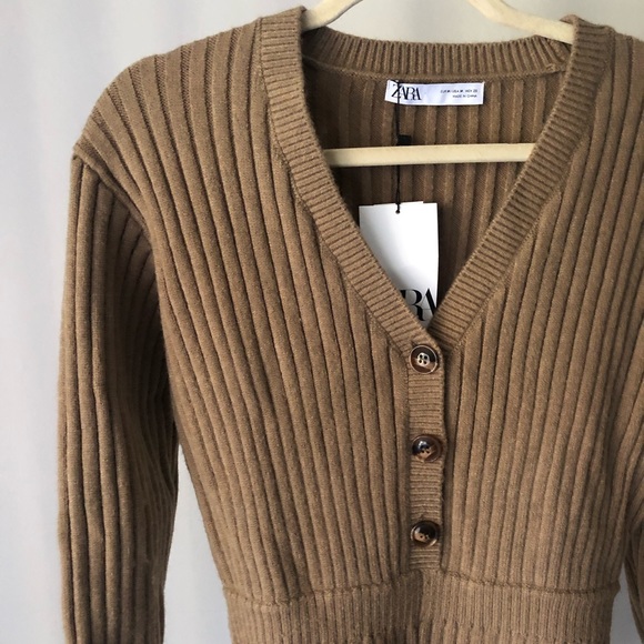 NWT Zara Taupe Ribbed Sweater Knit Short Romper M - Picture 4 of 11